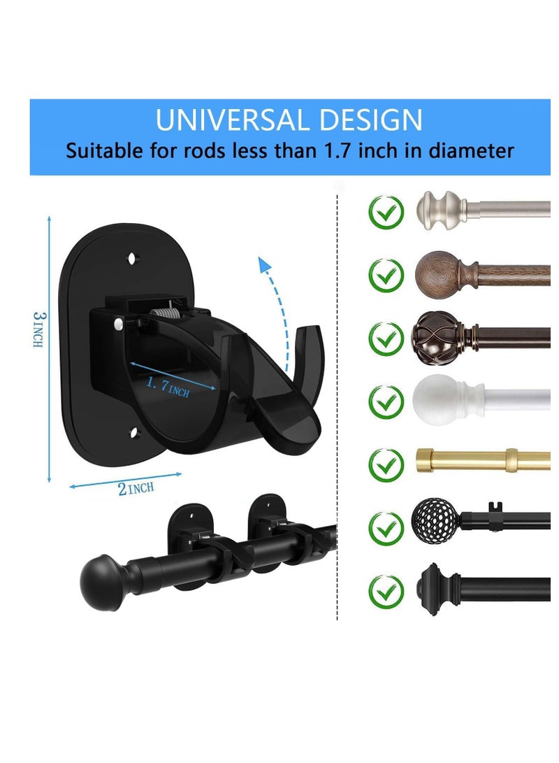 Excefore Self Adhesive Curtain Rod Brackets, 4 Pcs Universal Plastic Curtain Rod Holders, No Drill Curtain Rod Brackets, Curtain Rod Hooks, for Bathroom, Bedroom, Livingroom, Kitchen (Black) - Image 2