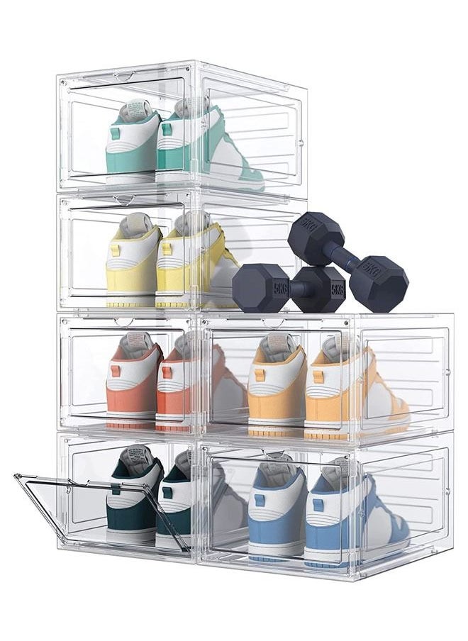 Arabest - Shoe Storage Box, 6 Pack Shoe Box Clear Plastic Stackable, Shoe Storage with Magnetic Front Door, Sturdy Durable Plastic Shoe Organizer, for Closet, Shoe Containers, Shoe Display Case(34*27*19) - Image 1