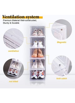Arabest Shoe Storage Box, 6 Pack Shoe Box Clear Plastic Stackable, Shoe Storage with Magnetic Front Door, Sturdy Durable Plastic Shoe Organizer, for Closet, Shoe Containers, Shoe Display Case(34*27*19)  - Image 3