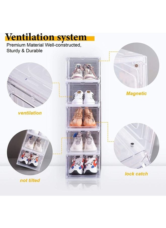 Arabest - Shoe Storage Box, 6 Pack Shoe Box Clear Plastic Stackable, Shoe Storage with Magnetic Front Door, Sturdy Durable Plastic Shoe Organizer, for Closet, Shoe Containers, Shoe Display Case(34*27*19) - Image 1