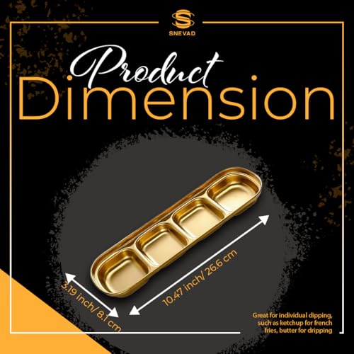 Snevad Gold Dipping Sauce Dish Stainless Steel Golden Set Divided Sauce Dishes Platter (4 Compartment) Stainless Steel Divided Food Kitchen Condiment Snacks Serving Tray Dinner Plate Tray for Adults - Image 2