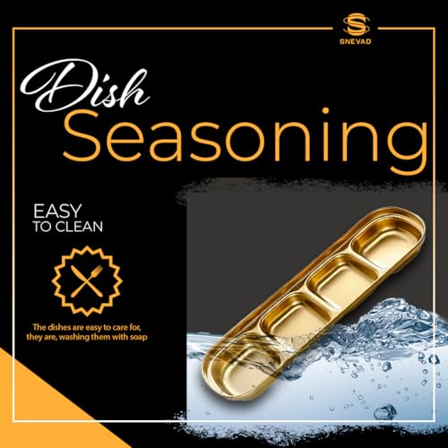 Snevad Gold Dipping Sauce Dish Stainless Steel Golden Set Divided Sauce Dishes Platter (4 Compartment) Stainless Steel Divided Food Kitchen Condiment Snacks Serving Tray Dinner Plate Tray for Adults - Image 5