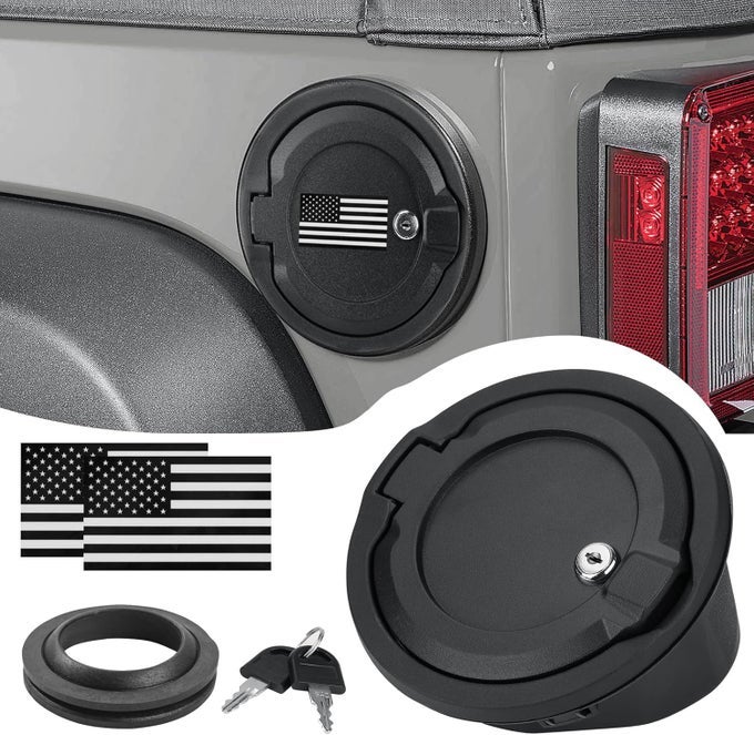 Locking Fuel Filler Door Cap With Us Flag Sticker For Jeep Wrangler 2018-2022