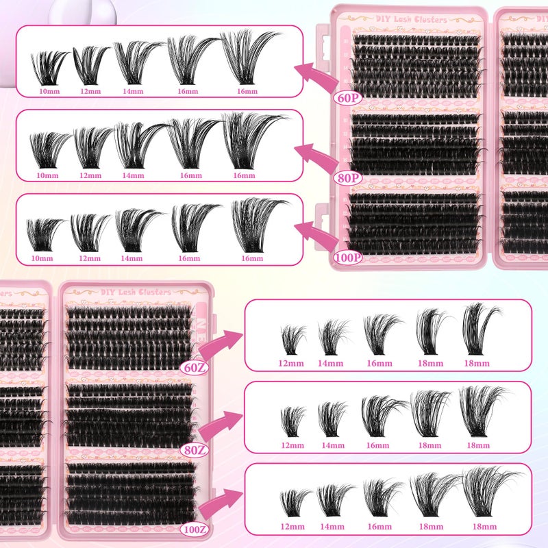 Gmagictobo Lash Clusters Volume Cluster Eyelash Extensions 590Pcs Eyelash Clusters DIY Lashes Clusters Lash Bond and Seal Lash Tweezers - Image 3