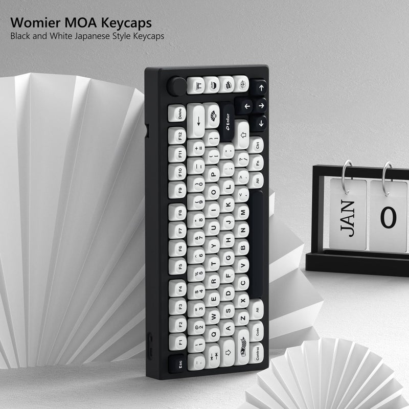 Womier أزرار مفاتيح وومير اليابانية MOA، أزرار مفاتيح PBT للوحة المفاتيح الميكانيكية، أزرار مفاتيح بيضاء لطيفة مخصصة بتقنية صب الصبغة لـ 60% 65% 75% 100% من Cherry MX - أبيض وأسود - Image 2