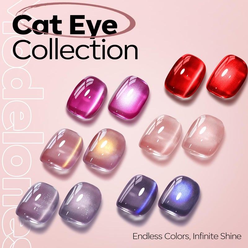 modelones Pink Cat Eye Gel Nail Polish 9D Cateye with Magnet Nail Shimmer Soak Off Reflective Translucent Gel Magnetic Nail Polish 15 ML - Image 4