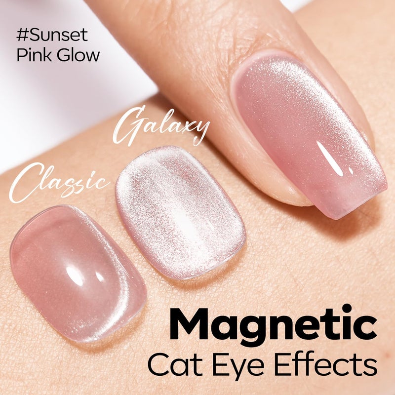 modelones Pink Cat Eye Gel Nail Polish 9D Cateye with Magnet Nail Shimmer Soak Off Reflective Translucent Gel Magnetic Nail Polish 15 ML - Image 2