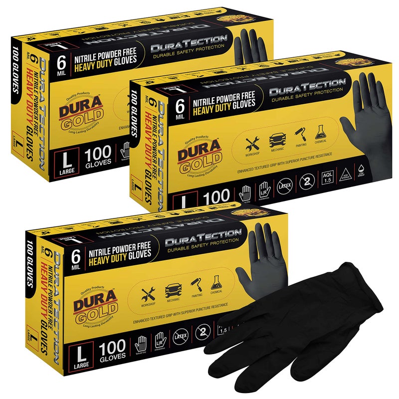 Dura-Gold DuraGold HD Black Nitrile Disposable Gloves Box of 100 Size Large 6 Mil  Latex Free Powder Free Textured Grip Food Safe
