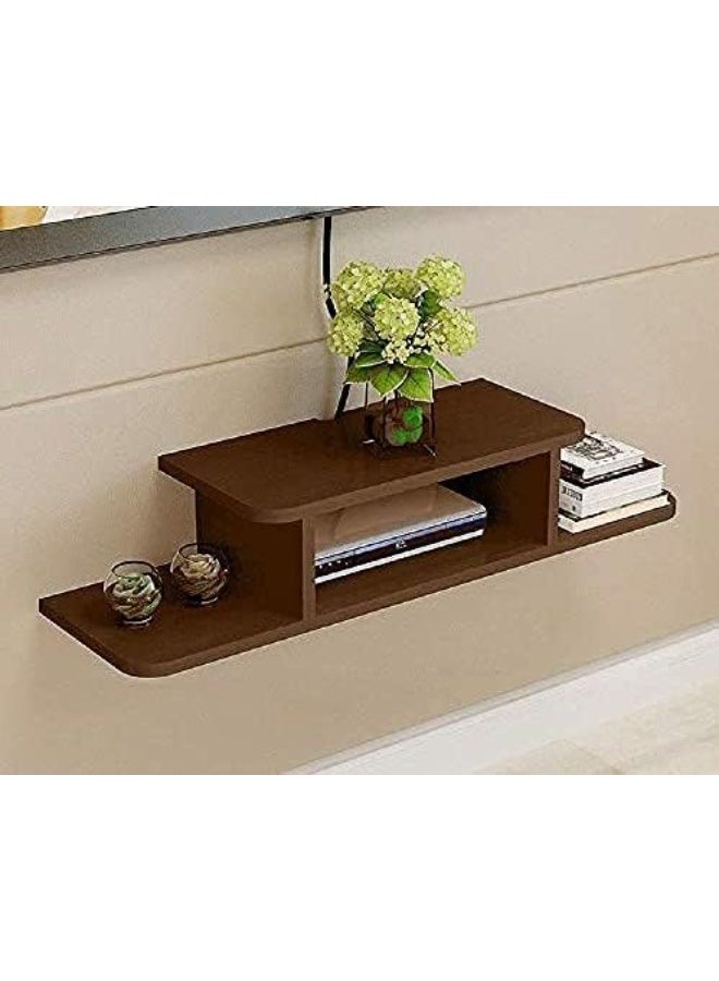 Tv Cabinet Shelves Set-Top Box WiFi Router Rack Wooden Floating Wall Shelf Wall-Mounted Tv Console Router DVD Player Storage Shelf (Brown) - Image 2