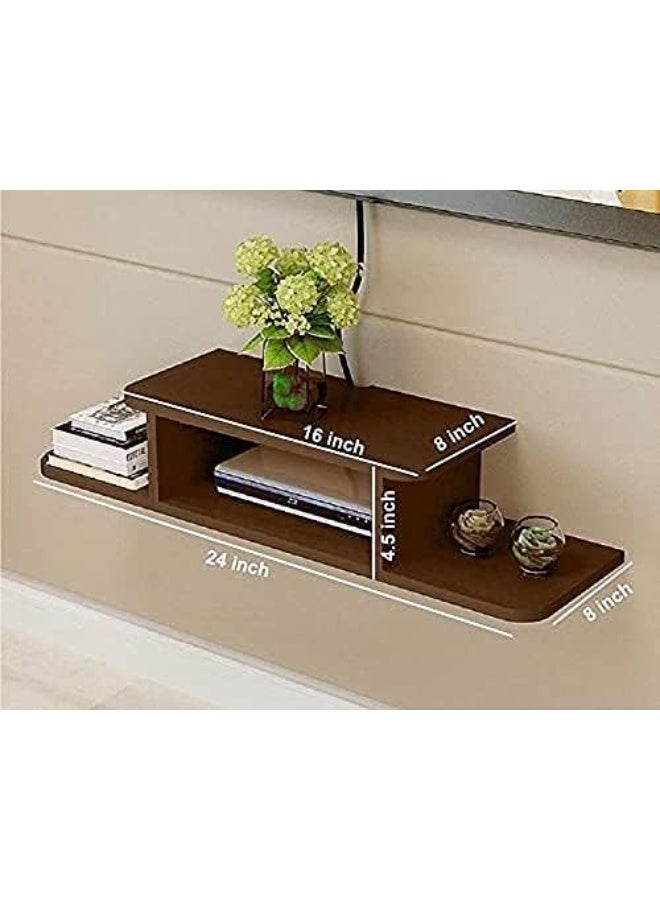 Tv Cabinet Shelves Set-Top Box WiFi Router Rack Wooden Floating Wall Shelf Wall-Mounted Tv Console Router DVD Player Storage Shelf (Brown) - Image 3