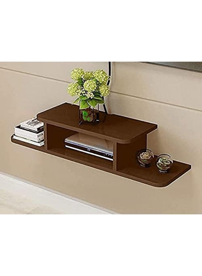 Tv Cabinet Shelves Set-Top Box WiFi Router Rack Wooden Floating Wall Shelf Wall-Mounted Tv Console Router DVD Player Storage Shelf (Brown) - Image 1