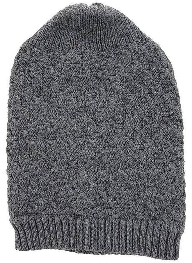 JMP Woolen Cap Winter Knit Long Free Size Slouchy Beanie Wrinkled for Woolen Warm Hat Thick Soft Stretch Knitted (Pack of 1) Grey - Image 1