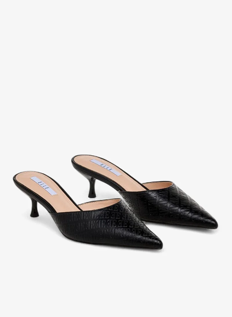 ELLE Women Monogram Embossed Kitten Heel Mules