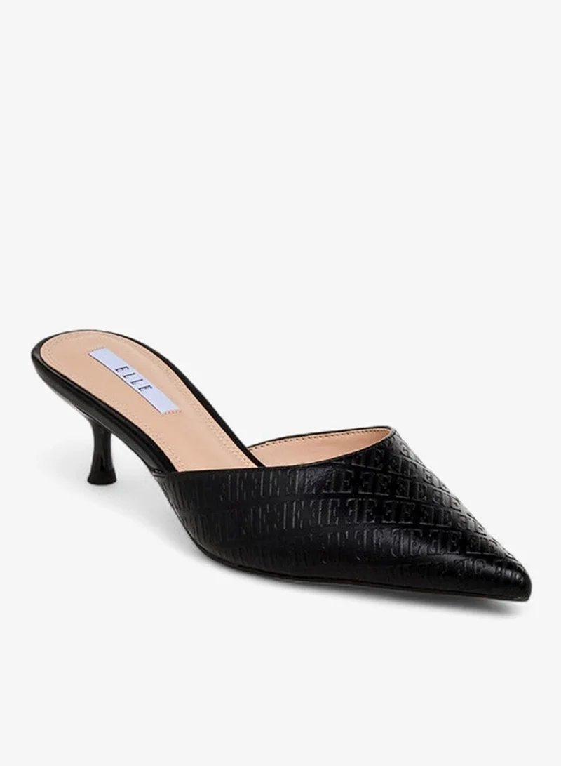 ELLE Women Monogram Embossed Kitten Heel Mules