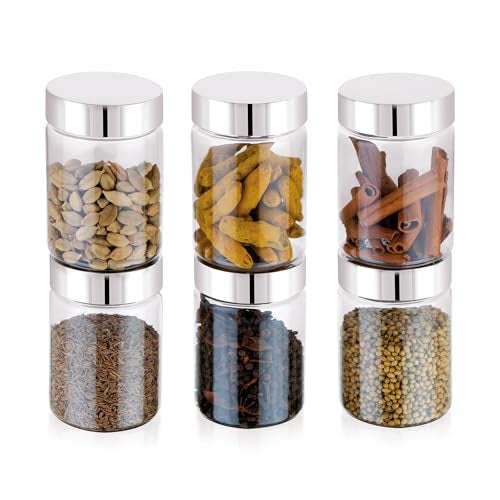 Homeor Plastic Storage Jar & Container, Airtight BPA Free Container for Kitchen Storage, Grocery Kitchen Container, Stackable & Transparent Organizer, Masala Dabba, Multipurpose Jar, 300 ML Set 6 - Image 1