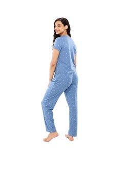 مملكة الإكسسوارات طقم نوم أنيق من القطن مطبوع عليه قلب للنساء مكون من بلوزة وبيجامة  - Image 4