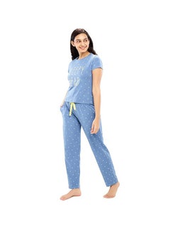 مملكة الإكسسوارات طقم نوم أنيق من القطن مطبوع عليه قلب للنساء مكون من بلوزة وبيجامة  - Image 5