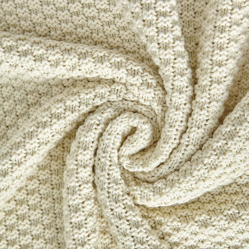 Longhui bedding لحاف لونغهوي المحبوك 100% قطن – كريمي، ناعم ودافئ، قابل للغسيل بالماكينة، مقاس 60"×80" – مثالي لغرفة المعيشة، الكنبة، الأريكة، السرير أو السفر. - Image 4