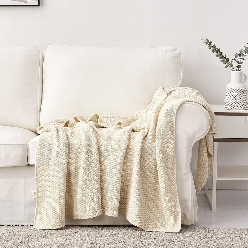 Longhui bedding لحاف لونغهوي المحبوك 100% قطن – كريمي، ناعم ودافئ، قابل للغسيل بالماكينة، مقاس 60"×80" – مثالي لغرفة المعيشة، الكنبة، الأريكة، السرير أو السفر. - Image 3