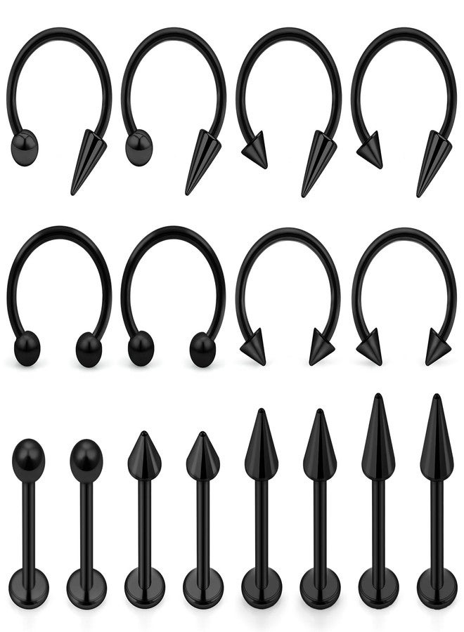 Hoeudjo Long Spike Snake Bite Piercing Jewelry 16G Lip Rings Labret Jewelry Set Monroe Studs Black Surgical Steel Helix Daith Tragus Cartilage Earrings for Women Men - Image 1
