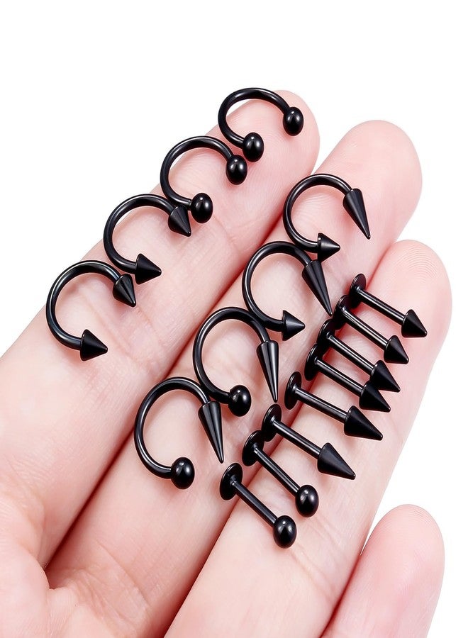 Hoeudjo Long Spike Snake Bite Piercing Jewelry 16G Lip Rings Labret Jewelry Set Monroe Studs Black Surgical Steel Helix Daith Tragus Cartilage Earrings for Women Men - Image 4