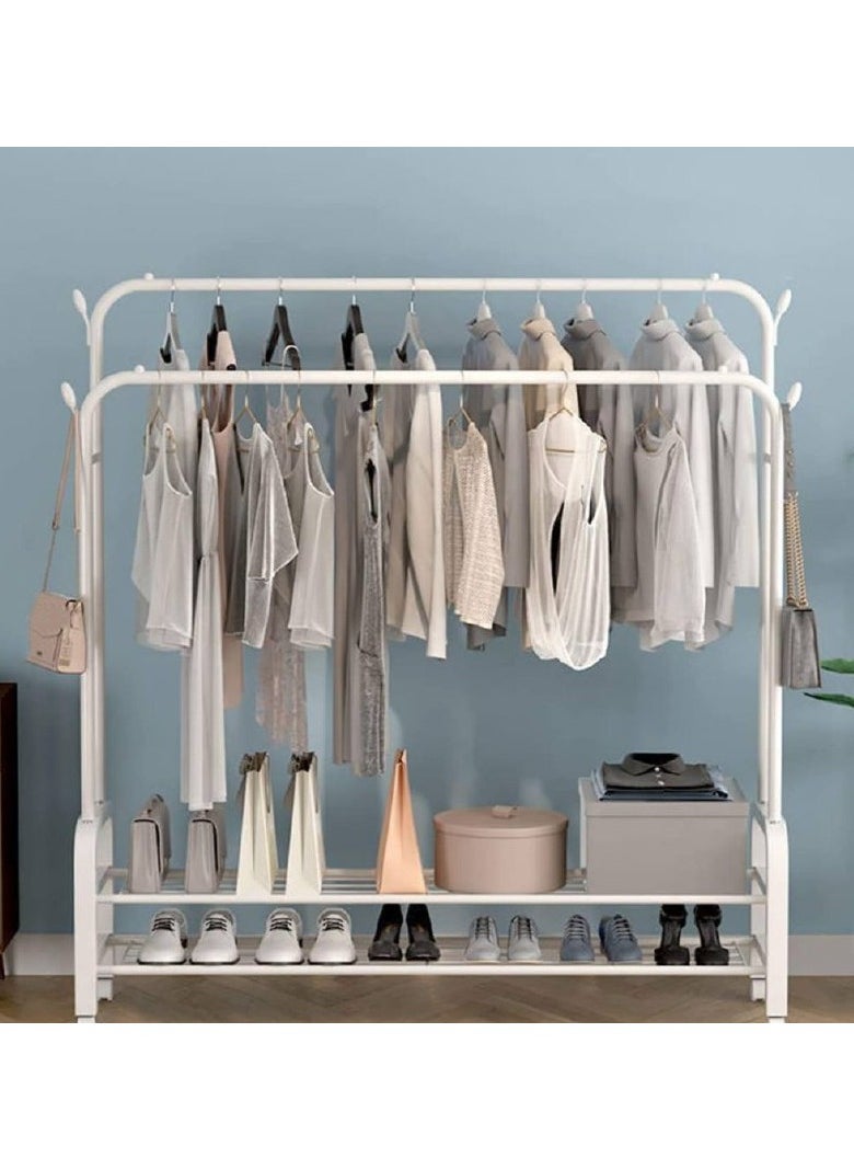 Multifunctional Double Bar Clothes Rack with Shelves for Hanging Clothes, Suitable for Home and Bedroom (White). - pzsku/ZCD7B4871FAAA663D6EF4Z/45/_/1737146654/d845b3c4-d67f-4a01-bbb4-8c10171d9d7f