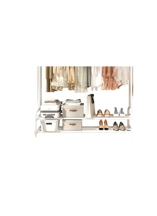 Multifunctional Double Bar Clothes Rack with Shelves for Hanging Clothes, Suitable for Home and Bedroom (White). - pzsku/ZCD7B4871FAAA663D6EF4Z/45/_/1737146714/cb4810d9-4b5b-4f39-b3c9-13349050c8ea