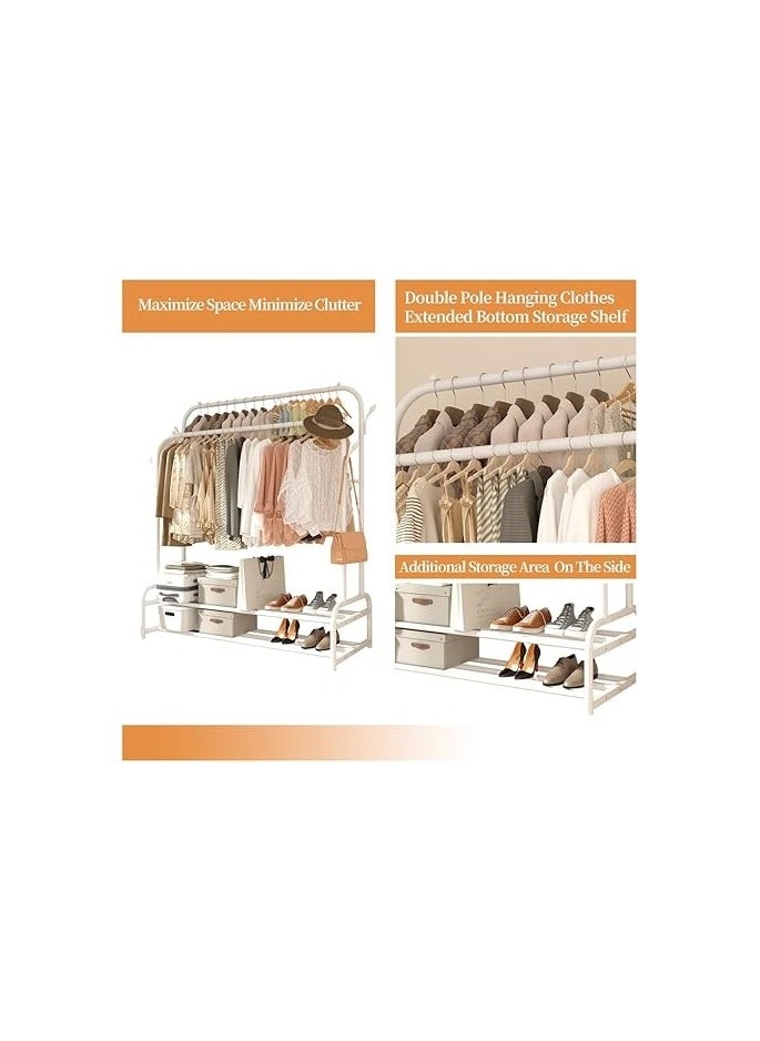 Multifunctional Double Bar Clothes Rack with Shelves for Hanging Clothes, Suitable for Home and Bedroom (White). - pzsku/ZCD7B4871FAAA663D6EF4Z/45/_/1737146765/c0ecac66-cc4b-47cd-846c-5693a1550ddc