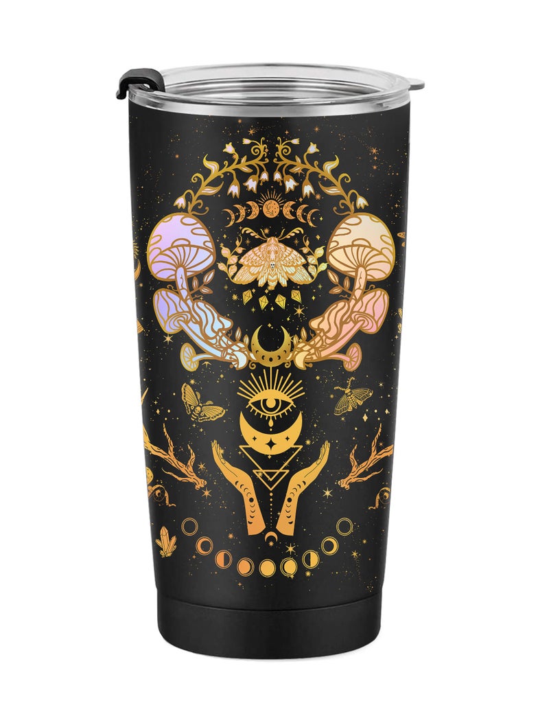 Mushroom Tumbler Mushroom Gifts for Women Moth Moon TumblerSun Moon Cup Witchy Birthday Gifts Constellation Insulated Tumbler With Lid Coffee Mug 20 OZ