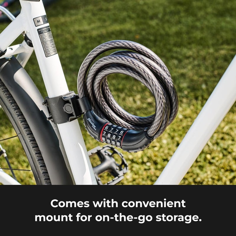 Master Lock Cable Lock, Set Your Own Combination Bike Lock, 6 ft. Long, Black, 8122D - Image 2