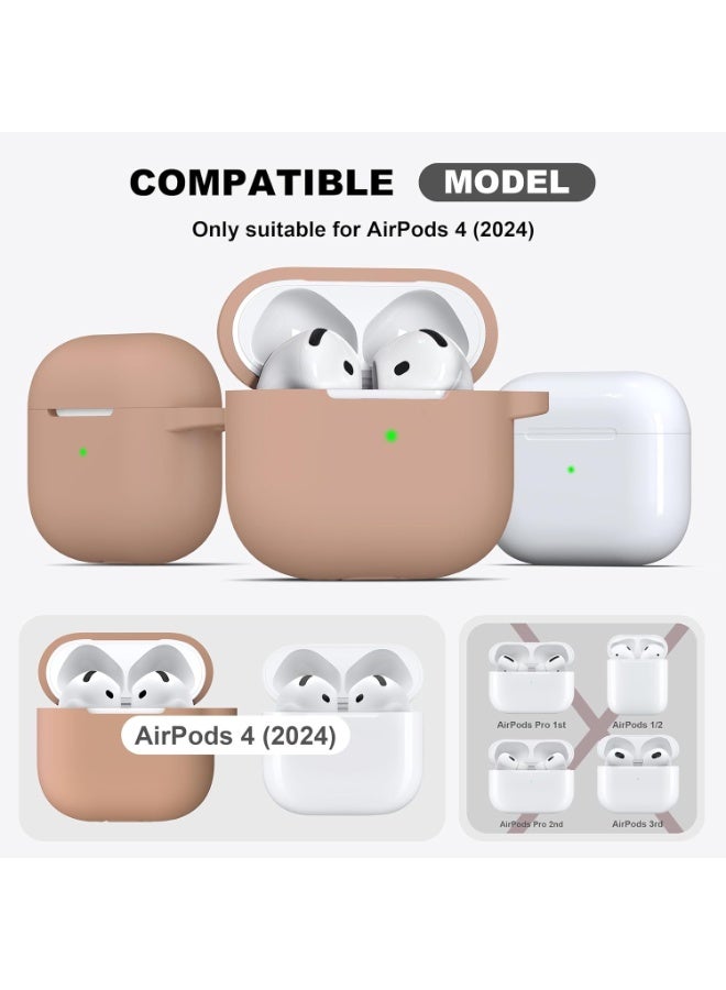 أكاليكس جراب سيليكون لسماعات AirPods 4، مقاوم للصدمات، مقاوم للسقوط، مقاوم للغبار، مزود بإضاءة LED مرئية، غطاء واقٍ مع سلسلة مفاتيح، متوافق مع الجيل الرابع من AirPods | تيتانيوم صحراوي - Image 4