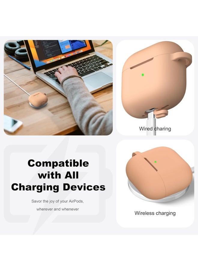 أكاليكس جراب سيليكون لسماعات AirPods 4، مقاوم للصدمات، مقاوم للسقوط، مقاوم للغبار، مزود بإضاءة LED مرئية، غطاء واقٍ مع سلسلة مفاتيح، متوافق مع الجيل الرابع من AirPods | تيتانيوم صحراوي - Image 3