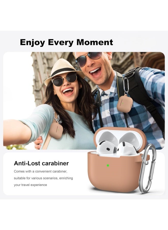 أكاليكس جراب سيليكون لسماعات AirPods 4، مقاوم للصدمات، مقاوم للسقوط، مقاوم للغبار، مزود بإضاءة LED مرئية، غطاء واقٍ مع سلسلة مفاتيح، متوافق مع الجيل الرابع من AirPods | تيتانيوم صحراوي - Image 2