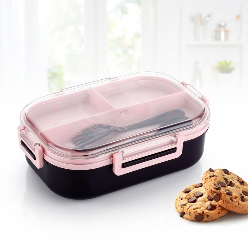 ATTRO Carry Fresh Kids Plastic Lunch Box 3 Compartments & Fork, BPA-Free, Food-Grade, Ideal for School, Picnic, Travel & Outdoor Use- Purple Pink, 500 ml - Image 1