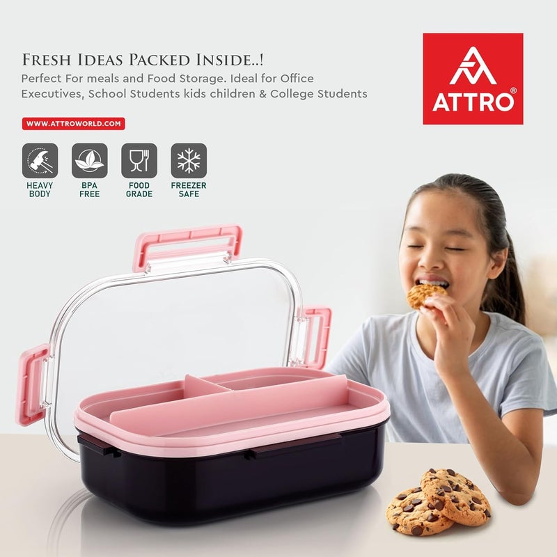 ATTRO Carry Fresh Kids Plastic Lunch Box 3 Compartments & Fork, BPA-Free, Food-Grade, Ideal for School, Picnic, Travel & Outdoor Use- Purple Pink, 500 ml - Image 5