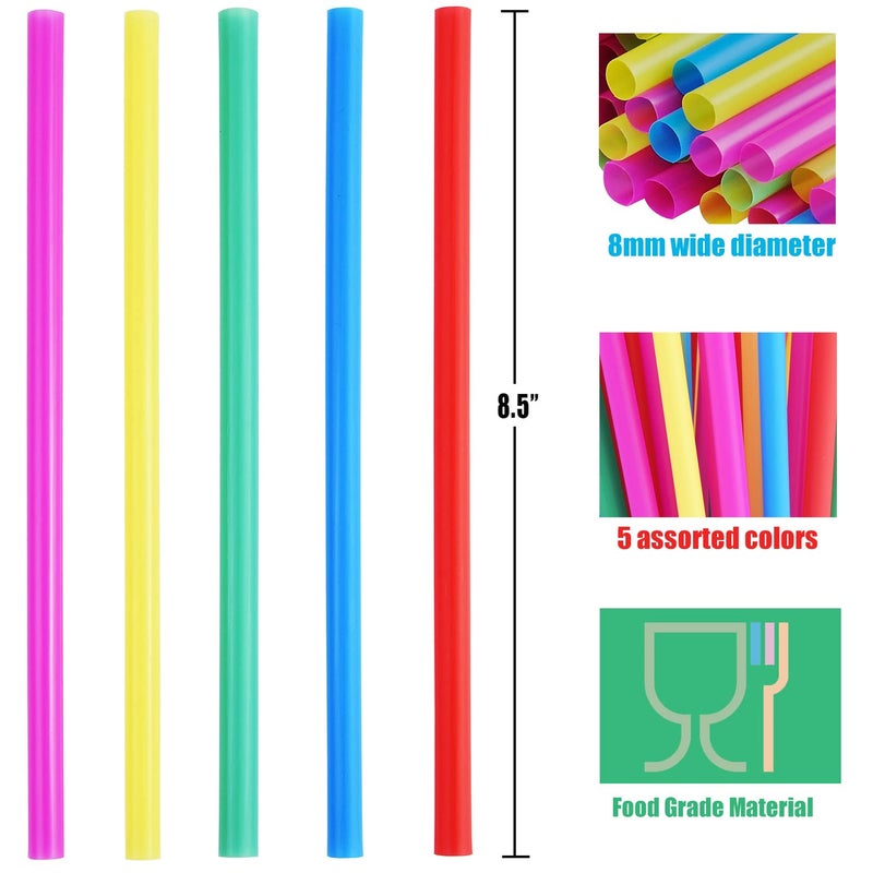 ALINK 8mm Wide Assorted Bright Colors Smoothie Straws  Fat Plastic Disposable Drinking Straws  Pack of 100 - Image 2