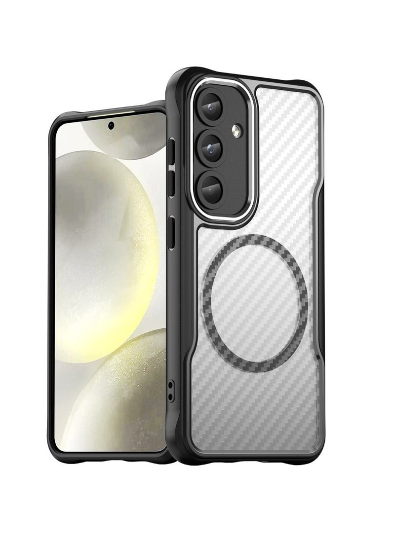 Samsung Galaxy S25 - Carbon Fiber MagSafe Case, Black with Translucent Design and Carbon Fiber Texture for Stylish Protection - Image 1