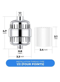 KIIUMI Shower Filter 20-Stage Shower Head Filter for Hard Water Shower Water Filter with 2 Replaceable Filter Cartridges for Chlorofluoride Removal, Polished Chrome  - Image 2