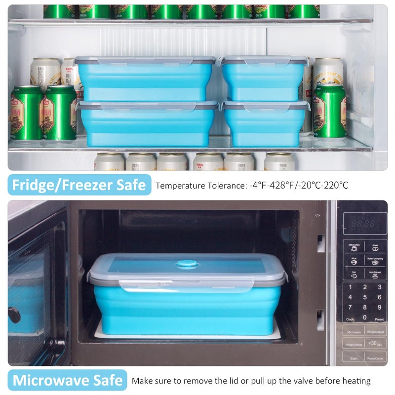 Annaklin Extra Large Collapsible Food Storage Containers with Lid & Air Vent, 81 oz, 4 Pack, XXL Collapsible Marinade Container BBQ Prep Foldable Silicone Containers, Microwave Freezer Dishwasher Safe, Blue - Image 4