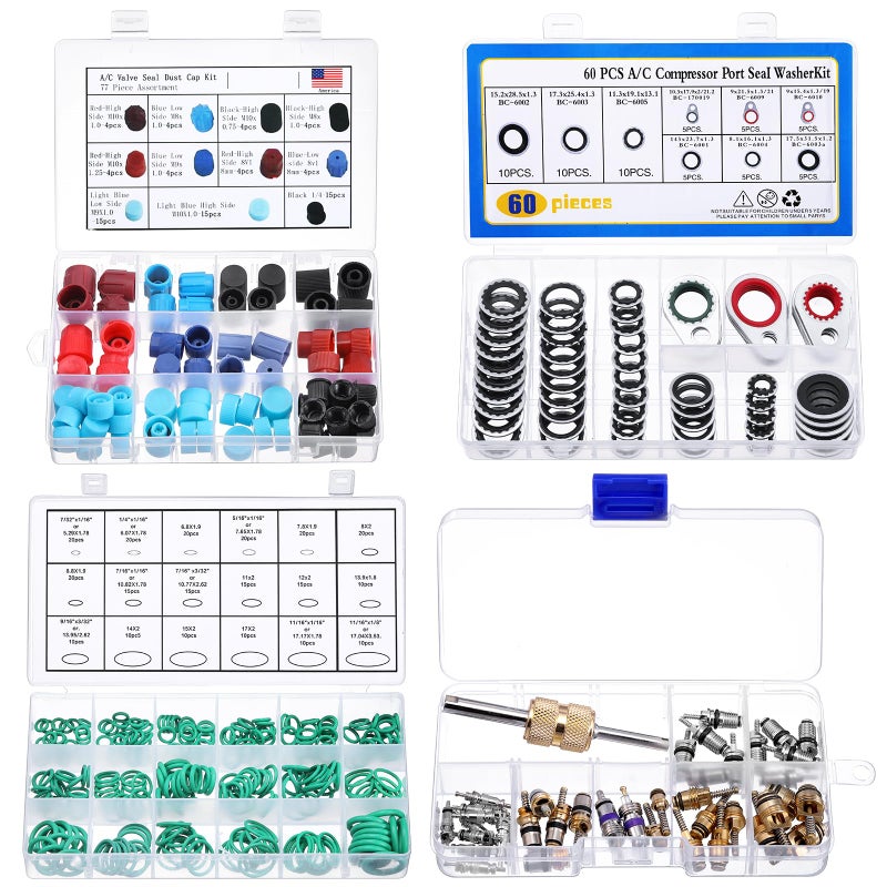 Car Ac Valve Core 270 Pcs Oring Kit 60 Pcs Compressor Gasket Seals 188 Piece Dust Cap 39 Piece Valve Core R12 R134a Kit O Ring Cap Compressor Port Seal Remover for Ac Refrigeration System