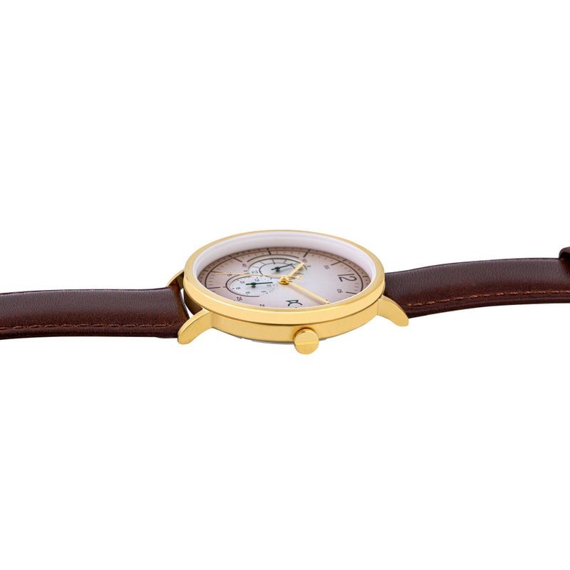 PIERRE CARDIN CBN.3022 MEN'S ELEGANT GOLD STAINLESS STEEL WATCH - BROWN LEATHER BAND - Image 3