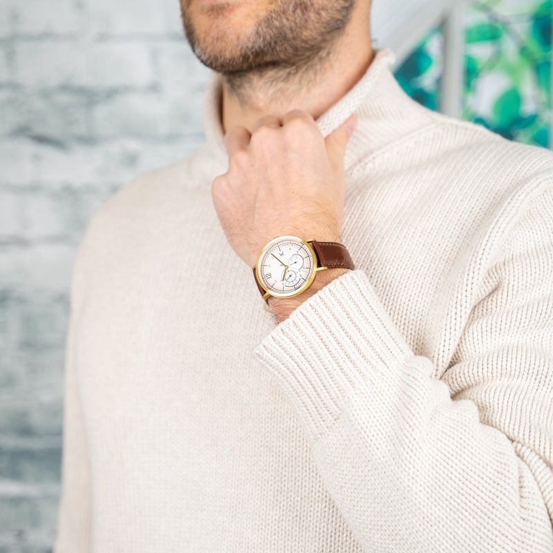 PIERRE CARDIN CBN.3022 MEN'S ELEGANT GOLD STAINLESS STEEL WATCH - BROWN LEATHER BAND - Image 5