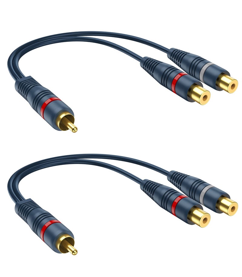 DteeDck RCA Splitter 1 Male 2 Female 2 Pack, RCA Y Splitter Cable Audio Video Adapter Extension Cord 0.2m/8inch for Subwoofer Speakers - Image 1