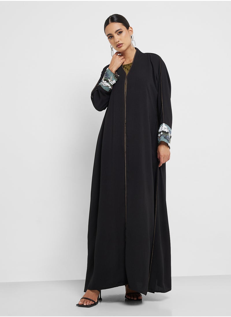 hayas closet V-Neck Embroidered  Flared Sleeve Abaya  - Image 5