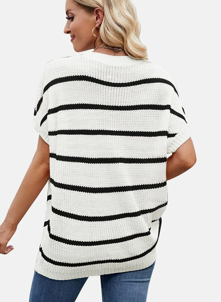 YUNIQEE White Round Neck Striped Top