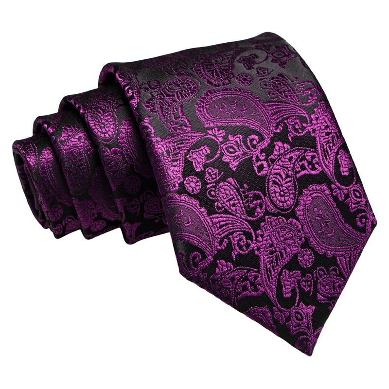 JEMYGINS Purple Paisley Tie Wedding Business Silk Necktie and Pocket Square, Hankerchief with Tie Clip Sets for Men(3) - Image 4