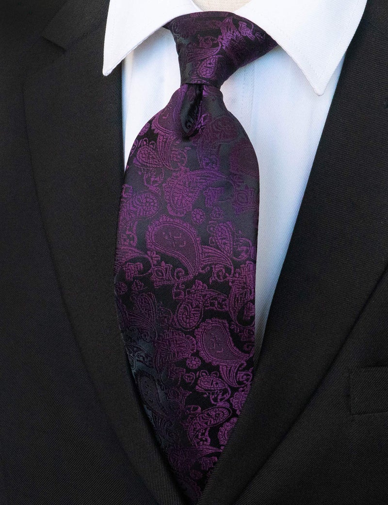JEMYGINS Purple Paisley Tie Wedding Business Silk Necktie and Pocket Square, Hankerchief with Tie Clip Sets for Men(3) - Image 5