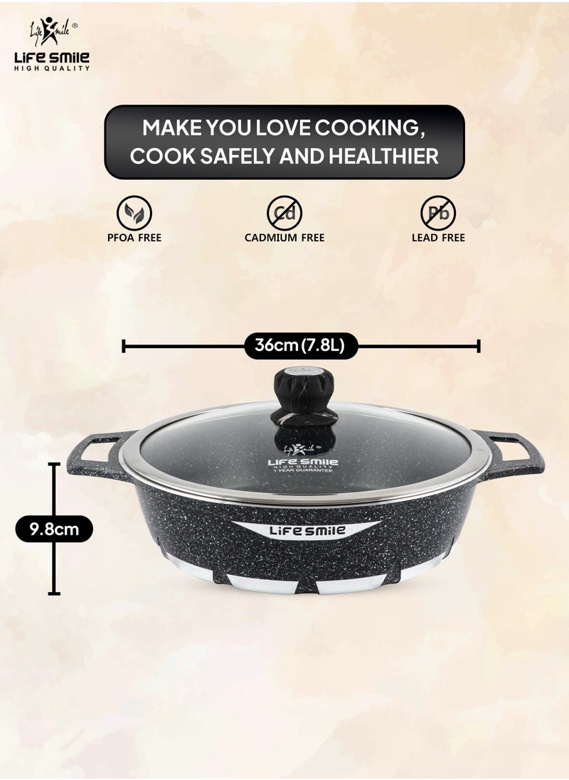 Life Smile LIFE SMILE Shallow Pot with Lid | Multi Layer Non Stick Granite Coating 100% PFOA FREE | Oven Safe Frying Pan | Easy To Clean | Scratch Resistant (36 CM (7.8 Liters), Grey)  - Image 3