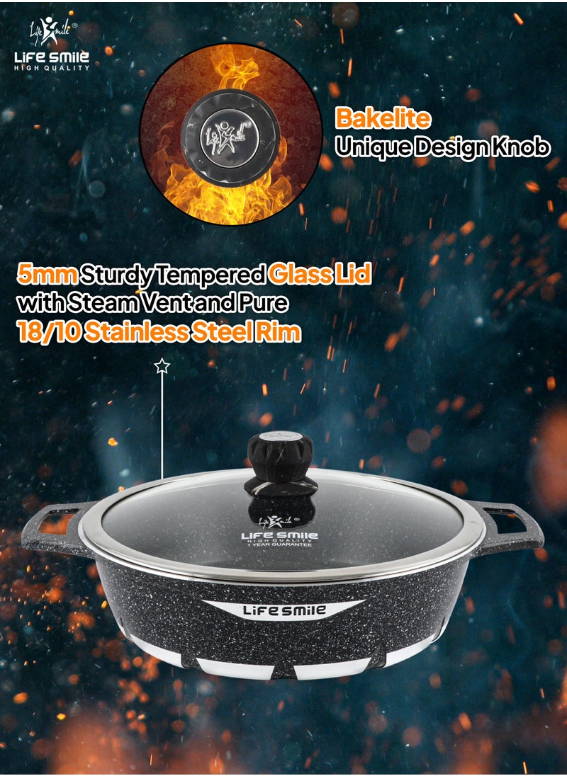 Life Smile LIFE SMILE Shallow Pot with Lid | Multi Layer Non Stick Granite Coating 100% PFOA FREE | Oven Safe Frying Pan | Easy To Clean | Scratch Resistant (36 CM (7.8 Liters), Grey)  - Image 5