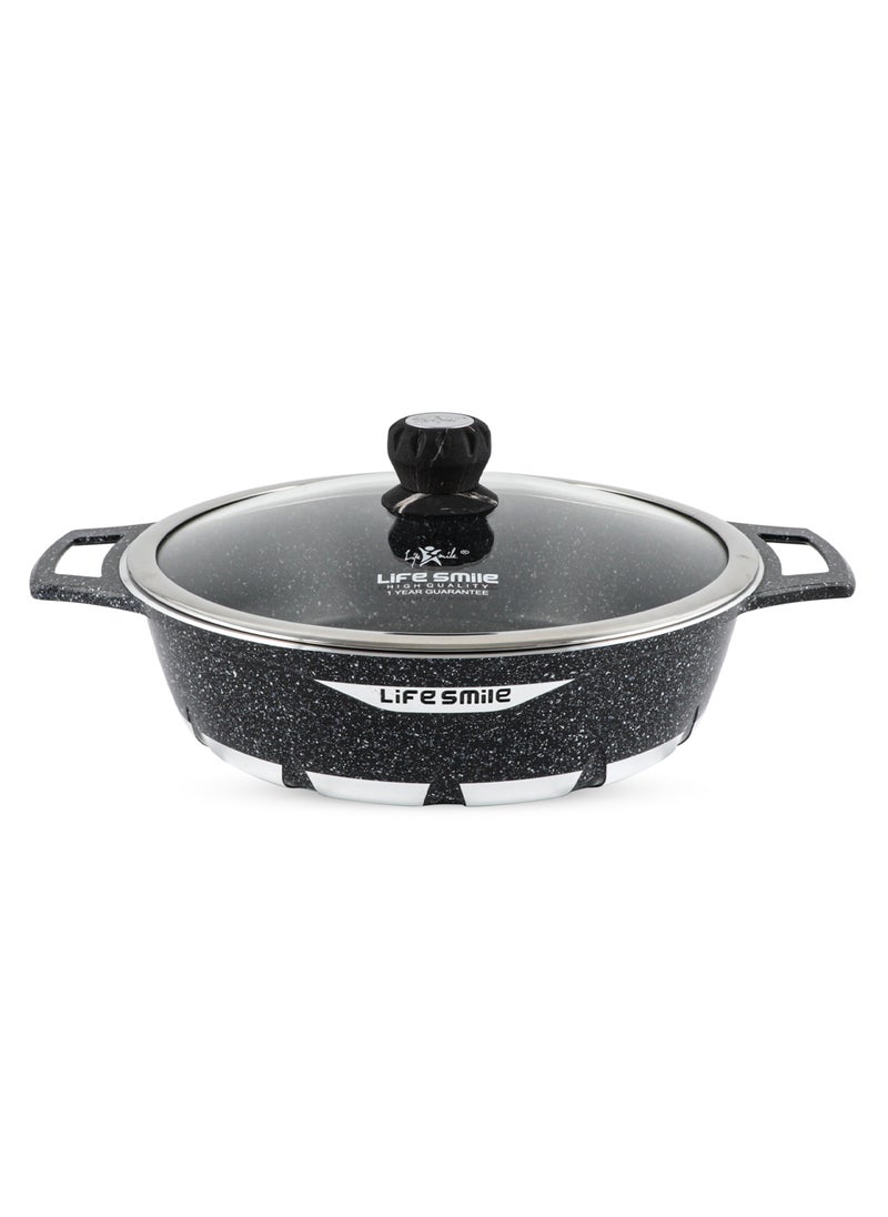 Life Smile LIFE SMILE Shallow Pot with Lid | Multi Layer Non Stick Granite Coating 100% PFOA FREE | Oven Safe Frying Pan | Easy To Clean | Scratch Resistant (36 CM (7.8 Liters), Grey)  - Image 1